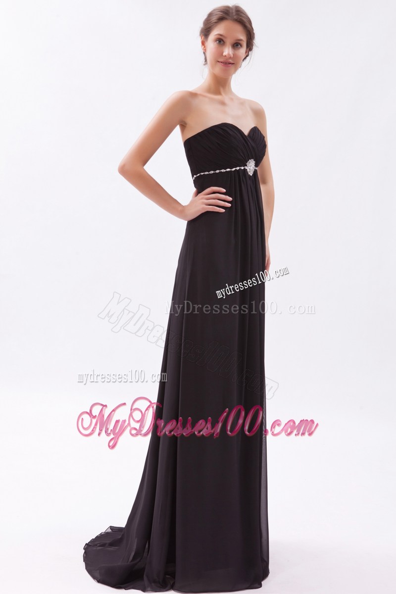 Black Sweetheart Rhinestones Decorated Trash Train Prom Evening Dress