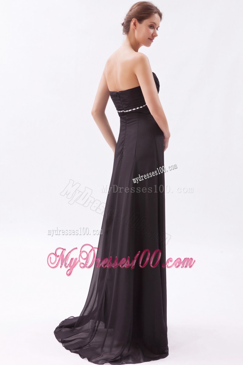 Black Sweetheart Rhinestones Decorated Trash Train Prom Evening Dress