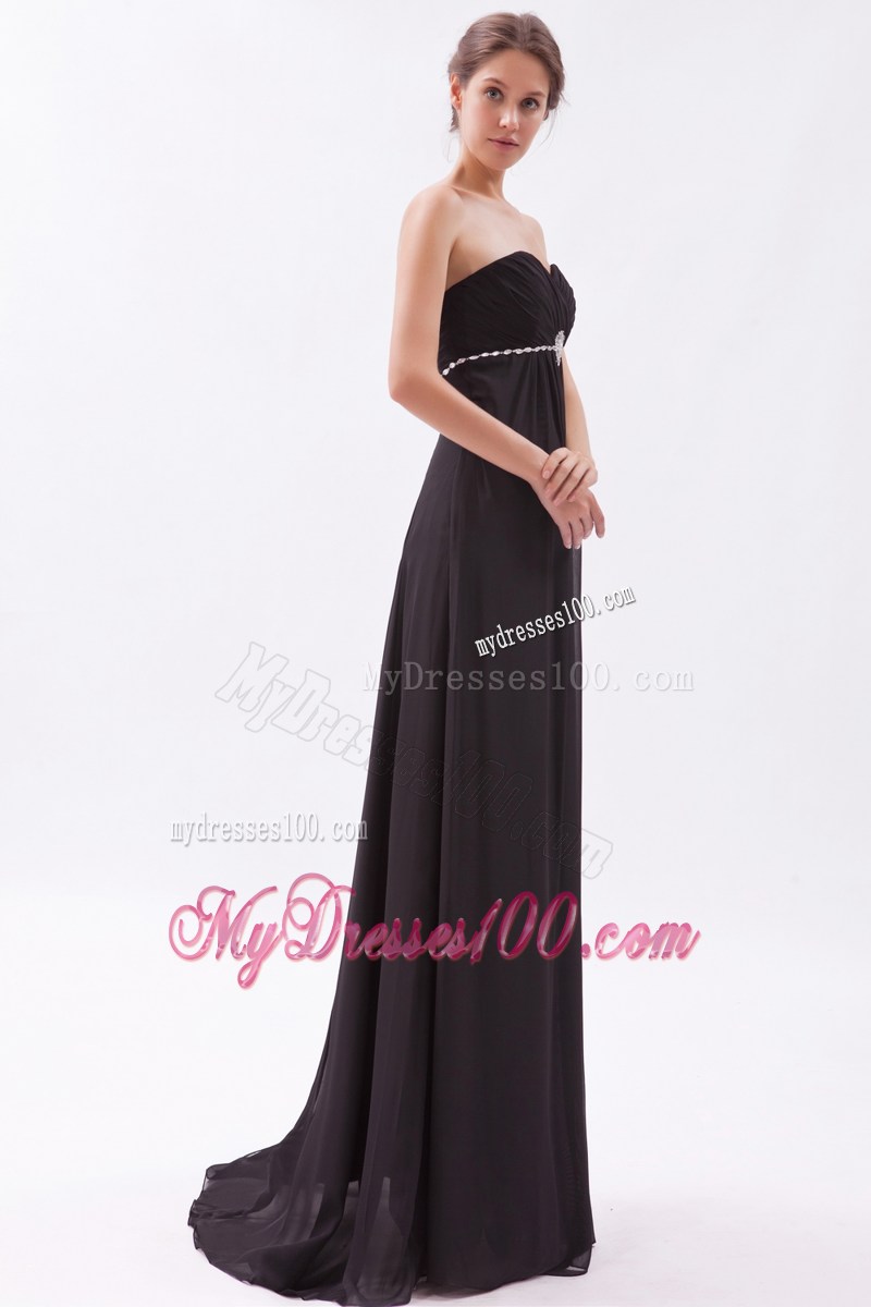 Black Sweetheart Rhinestones Decorated Trash Train Prom Evening Dress