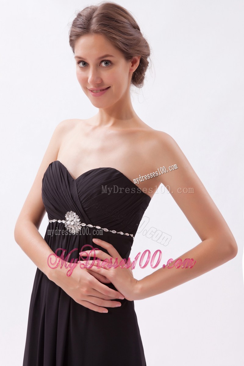Black Sweetheart Rhinestones Decorated Trash Train Prom Evening Dress