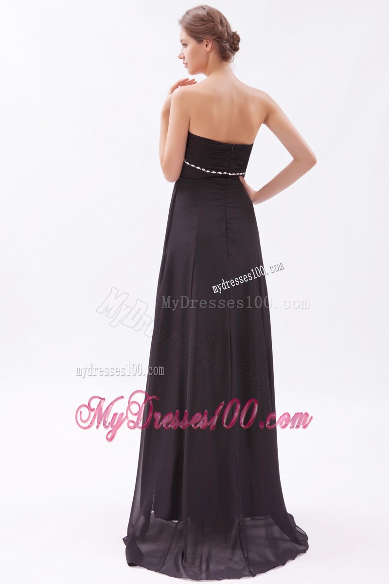 Black Sweetheart Rhinestones Decorated Trash Train Prom Evening Dress