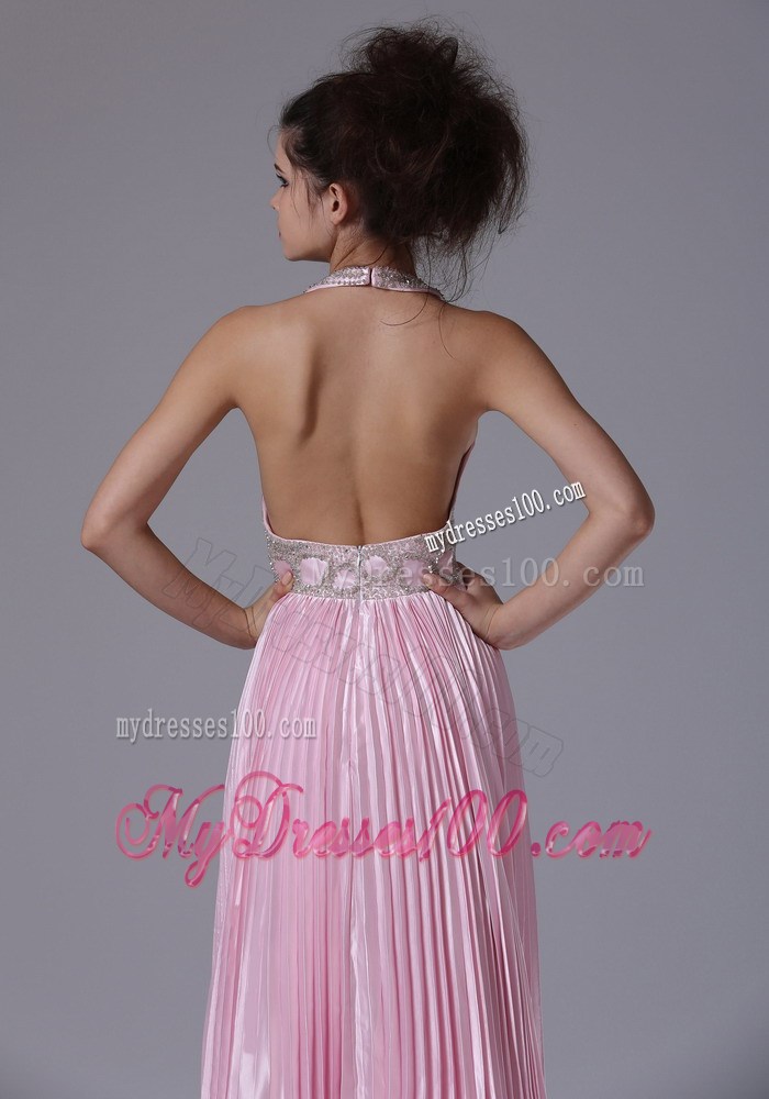 Halter for Pink Long Dresses for Prom with Beading and Pleats