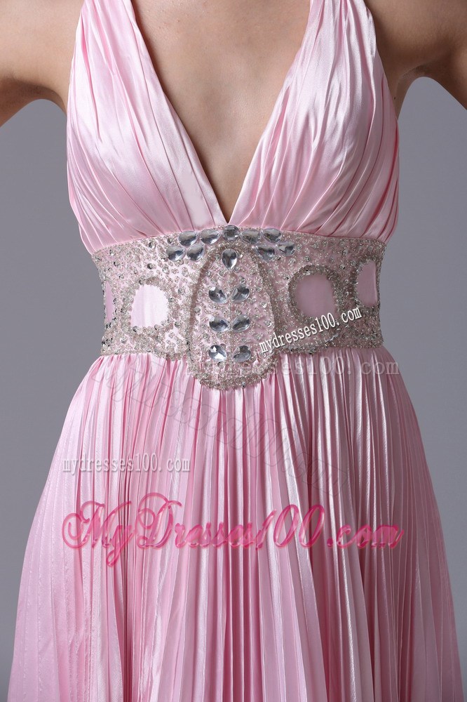 Halter for Pink Long Dresses for Prom with Beading and Pleats