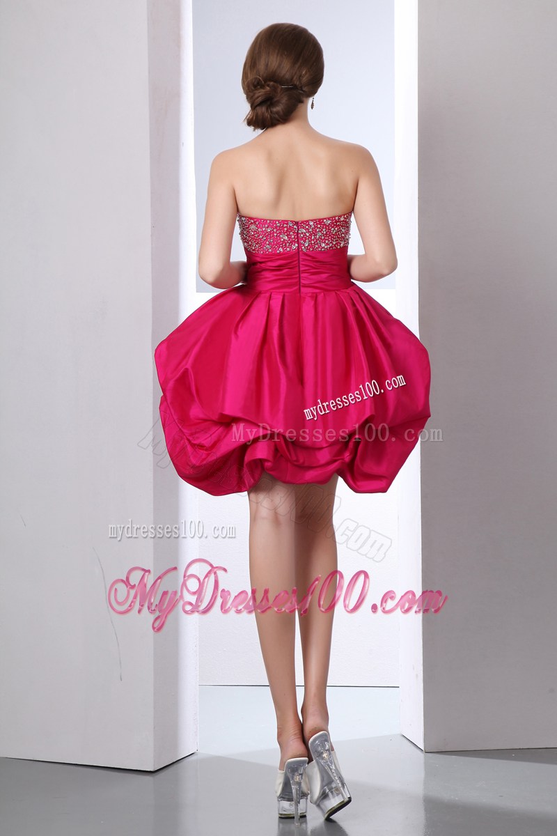 Hot Pink A-line Mini-length Beading and Pick-Ups Decorated Prom Dress
