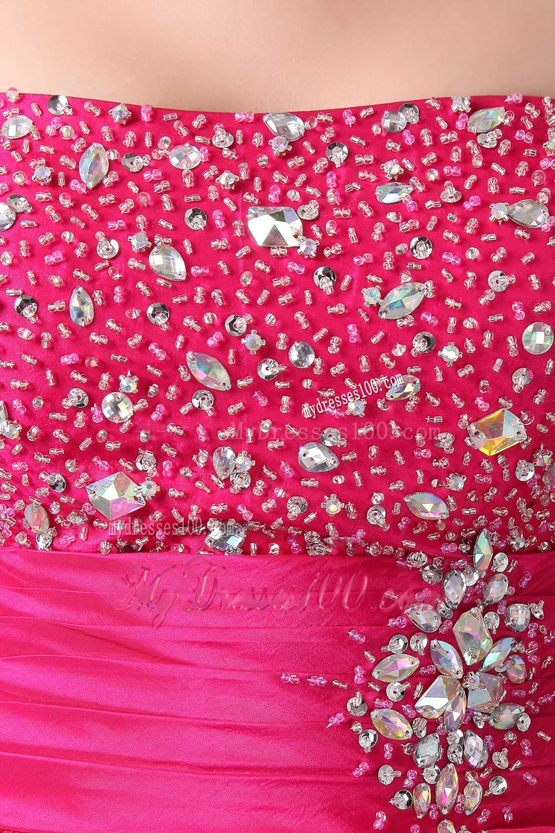 Hot Pink A-line Mini-length Beading and Pick-Ups Decorated Prom Dress