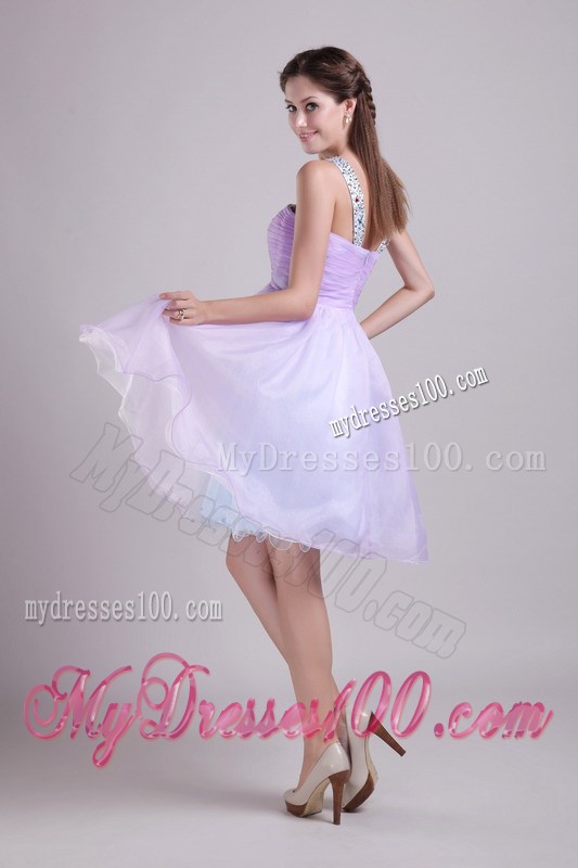 Beaded V-neck Cut Out Decorate Mini Organza Prom Dress in Lilac Color