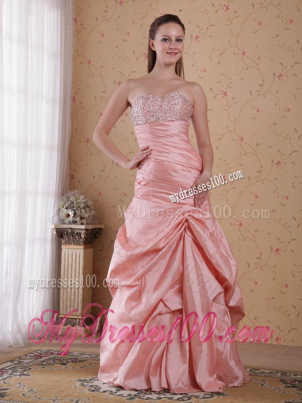 Baby Pink Column Sweetheart Floor-length Beaded Prom Dress Pick-Ups