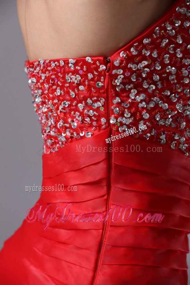 Red Organza Mermaid Prom Dress with Beading and Ruffled Layers