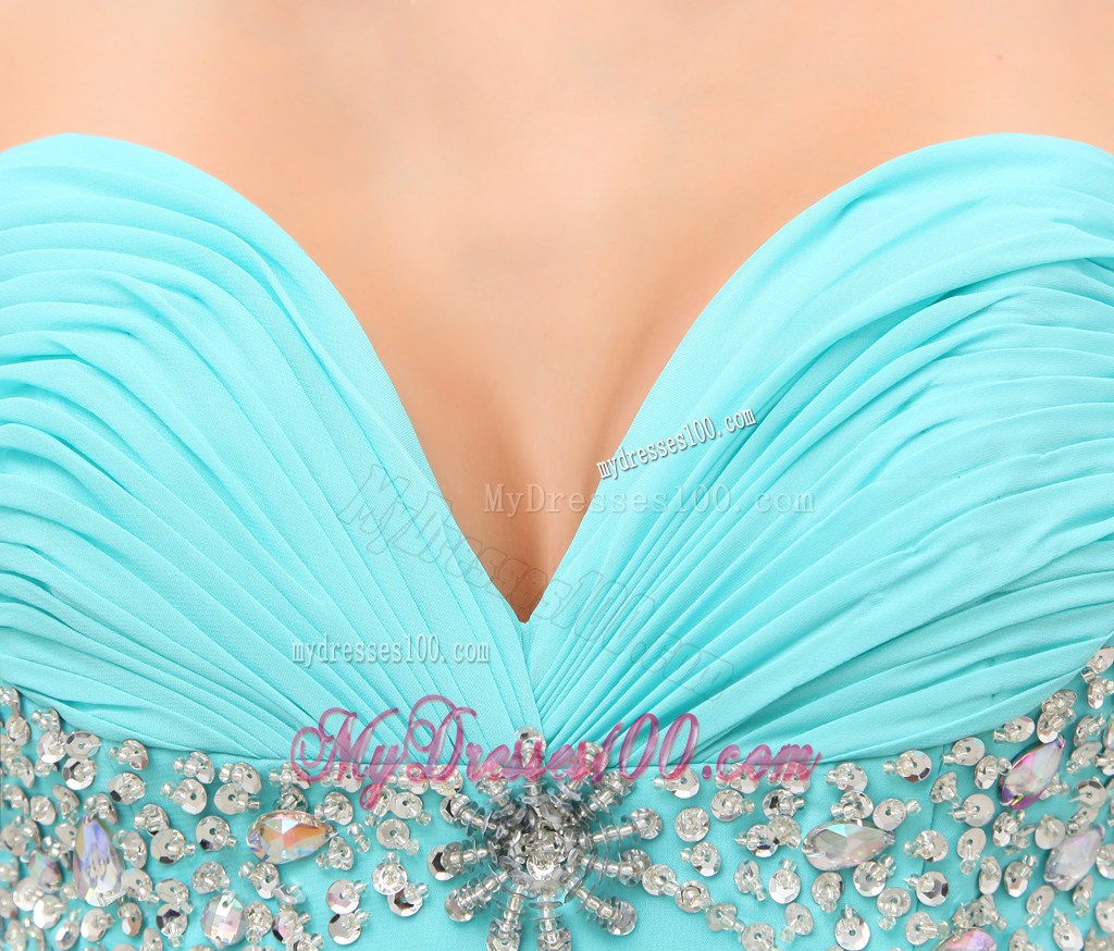 Sweetheart Straps Beaded Ankle-length Prom Dress in Aqua Blue