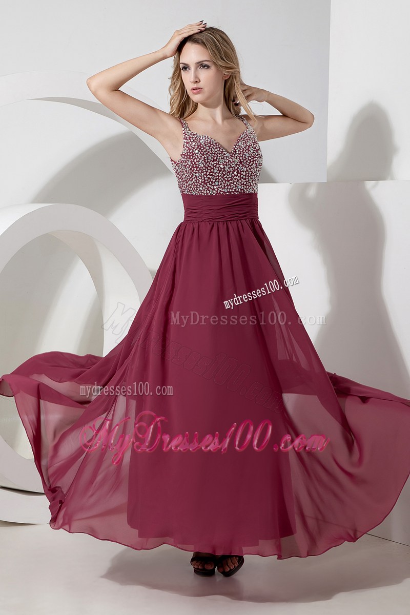 Empire Straps Beading Prom Dress Ankle-length Chiffon