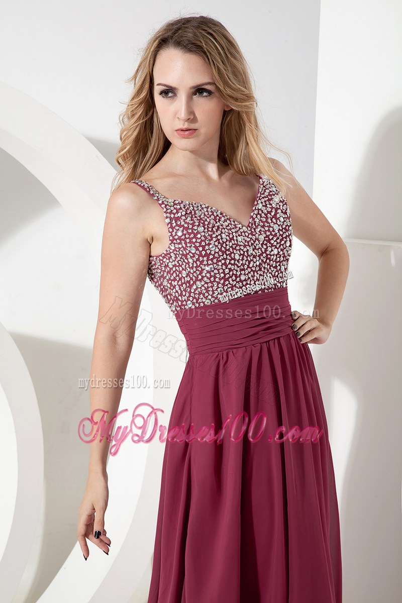 Beading and Straps Accent Burgundy Dresses for Prom of Floor-length