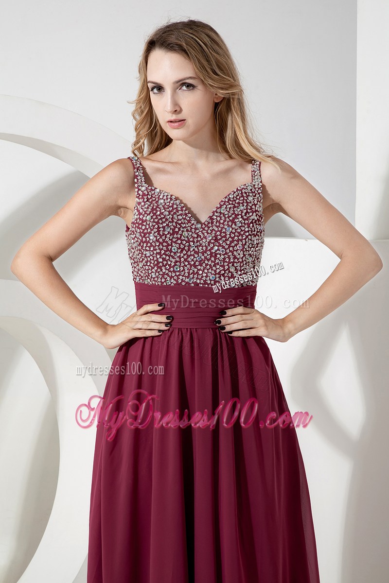 Empire Straps Beading Prom Dress Ankle-length Chiffon