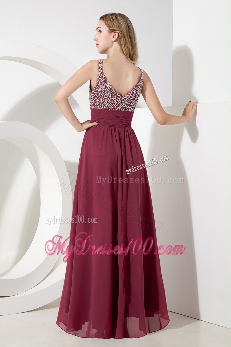 Empire Straps Beading Prom Dress Ankle-length Chiffon