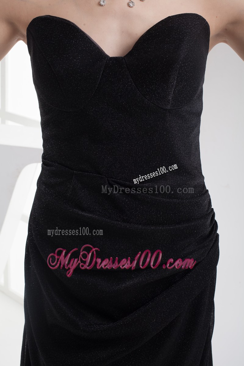 Sweetheart Strapless Black A-line Prom Dresses with Brush Train
