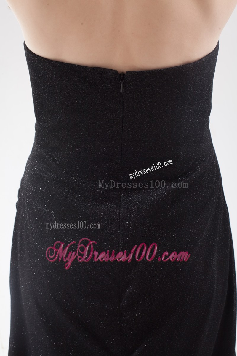 Sweetheart Strapless Black A-line Prom Dresses with Brush Train