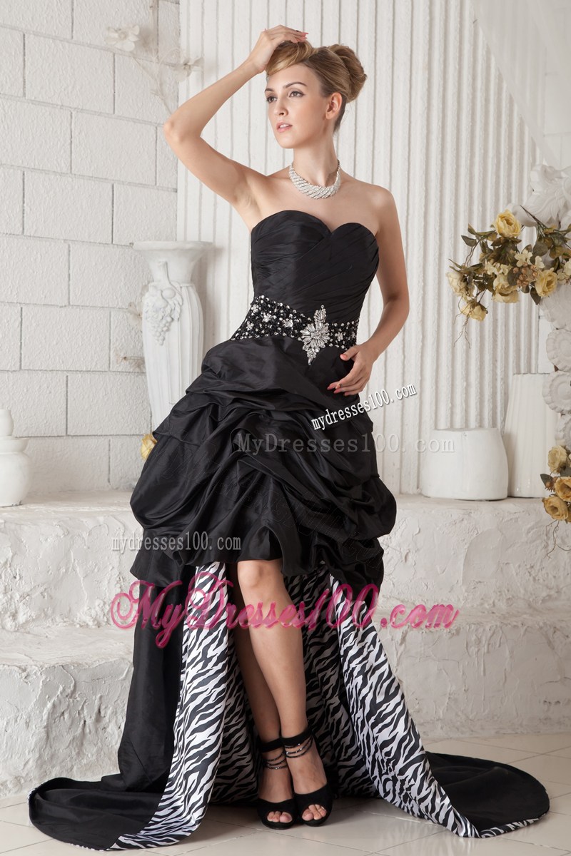 Black and Zebra A-line Sweetheart High-Low Prom Dress with Pick-Ups