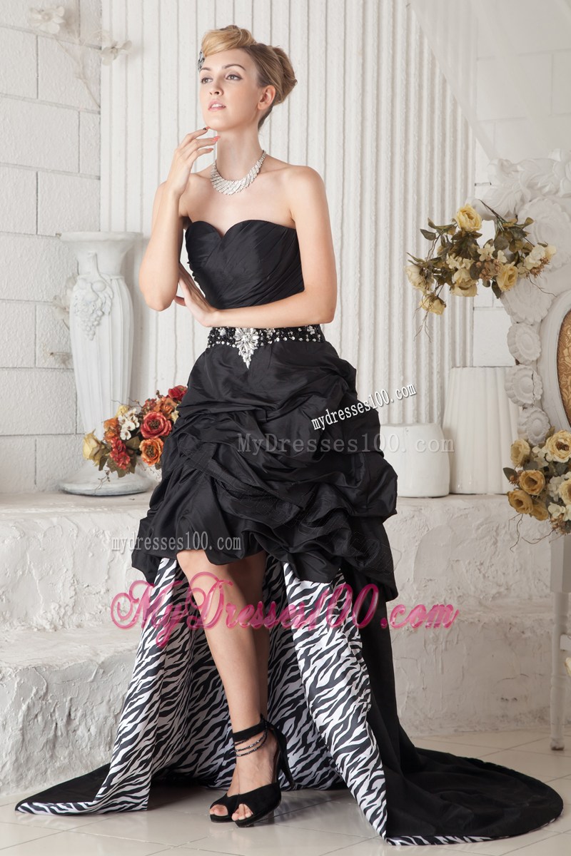 Black and Zebra A-line Sweetheart High-Low Prom Dress with Pick-Ups