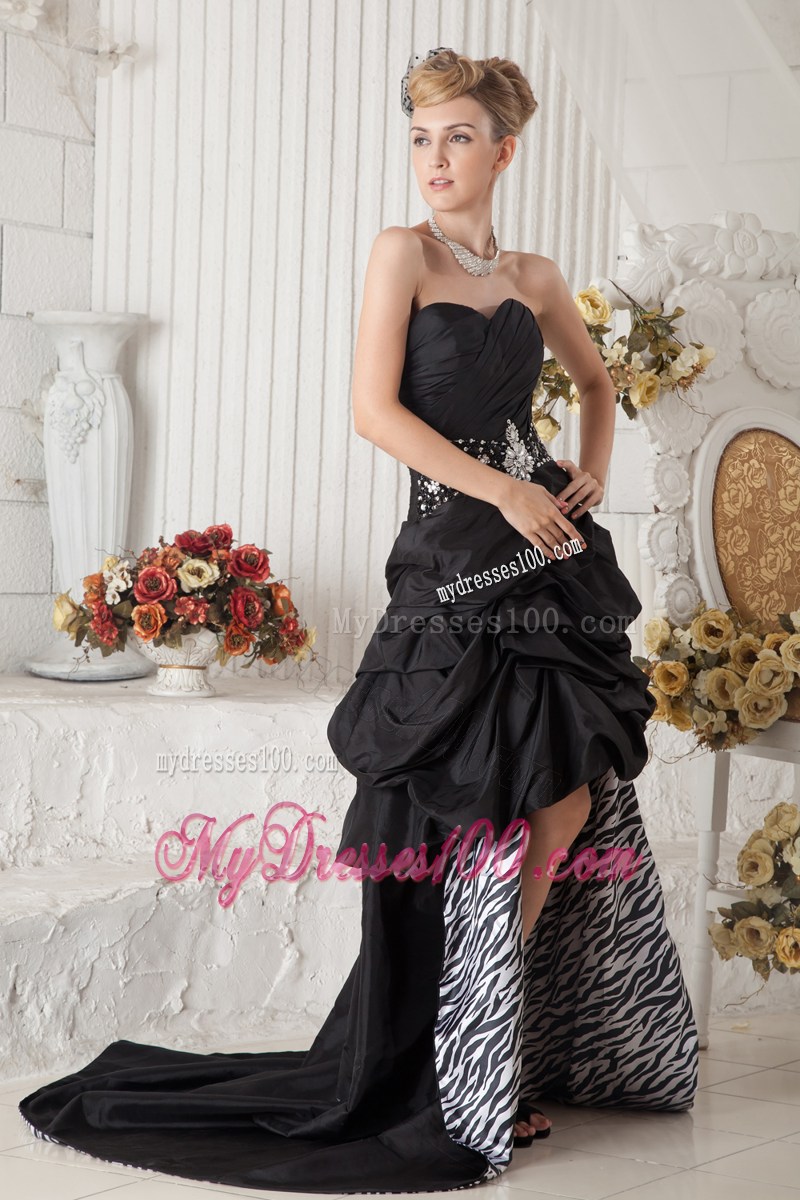 Black and Zebra A-line Sweetheart High-Low Prom Dress with Pick-Ups