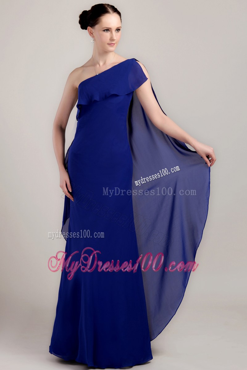 Flounced One Shoulder Blue Dresses for Prom of Floor-length