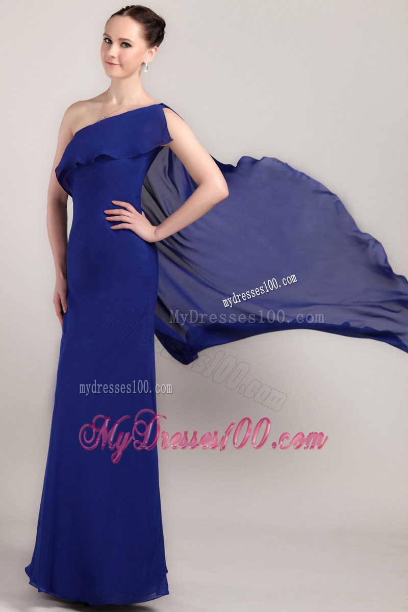 Flounced One Shoulder Blue Dresses for Prom of Floor-length