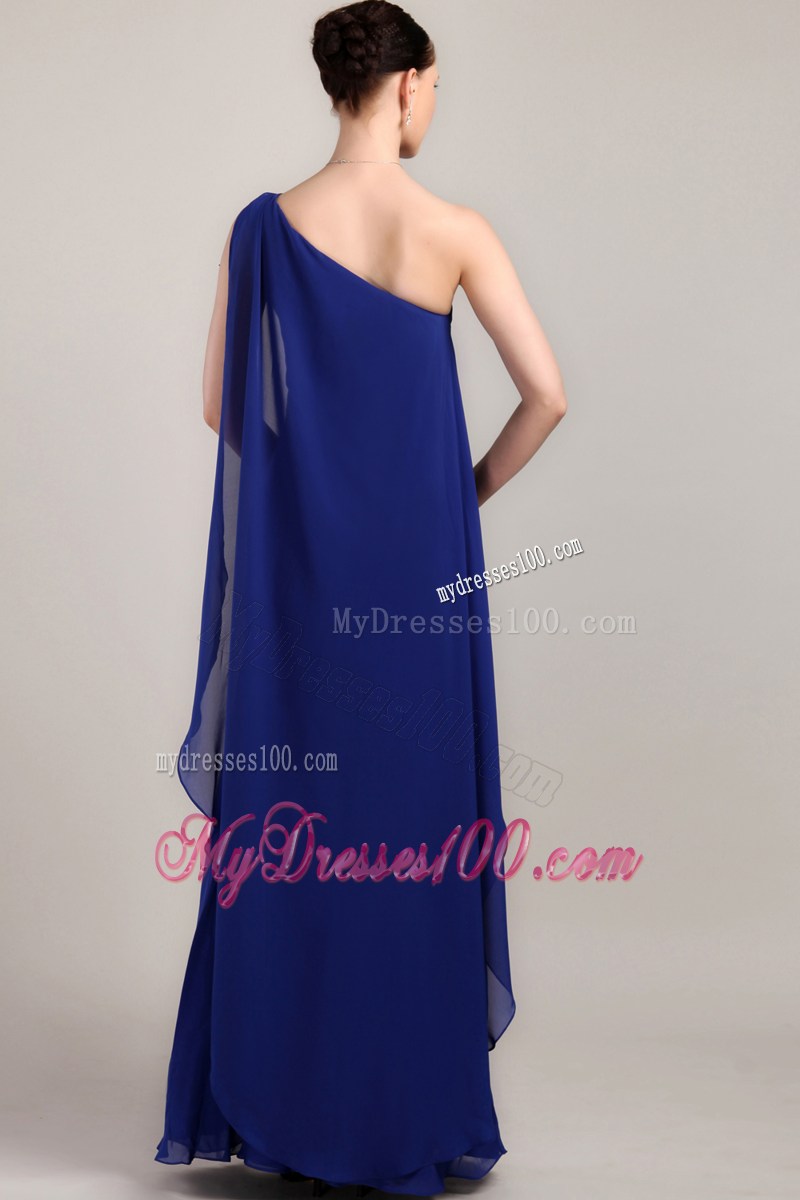 Flounced One Shoulder Blue Dresses for Prom of Floor-length