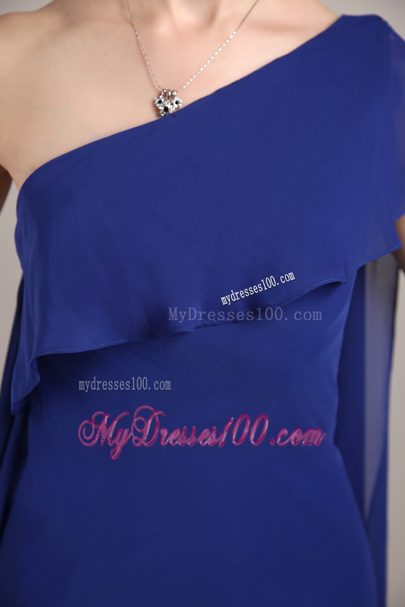 Flounced One Shoulder Blue Dresses for Prom of Floor-length