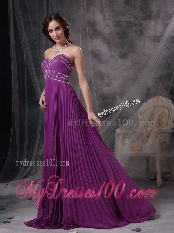 Exquisite Purple Empire Sweetheart Beading Decorated Chiffon Prom Dress