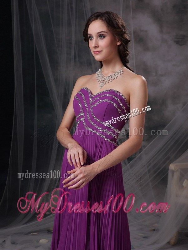 Exquisite Purple Empire Sweetheart Beading Decorated Chiffon Prom Dress