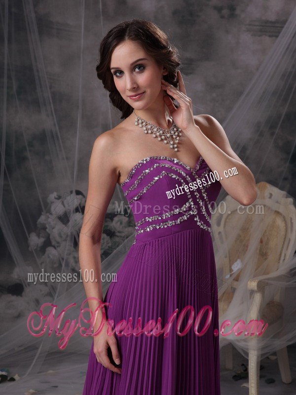 Exquisite Purple Empire Sweetheart Beading Decorated Chiffon Prom Dress