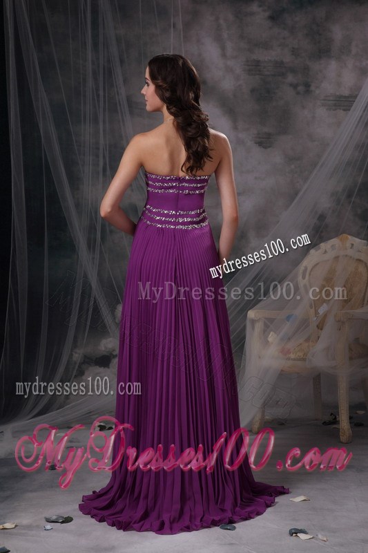 Exquisite Purple Empire Sweetheart Beading Decorated Chiffon Prom Dress