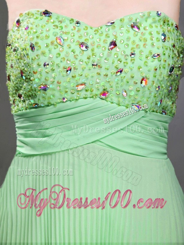 Rhinestones Decorated Floor-length Chiffon Beaded Prom Dress in Apple Green