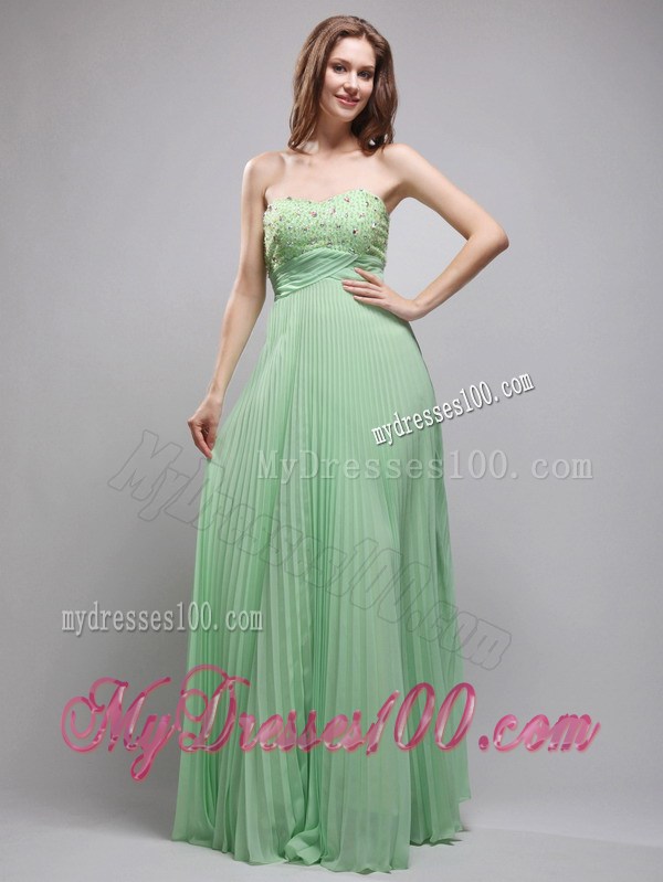 Rhinestones Decorated Floor-length Chiffon Beaded Prom Dress in Apple Green
