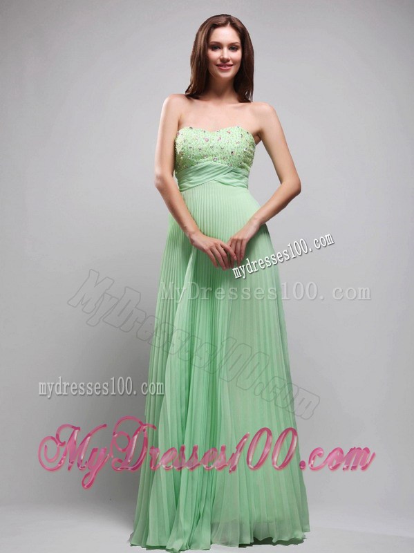 Rhinestones Decorated Floor-length Chiffon Beaded Prom Dress in Apple Green