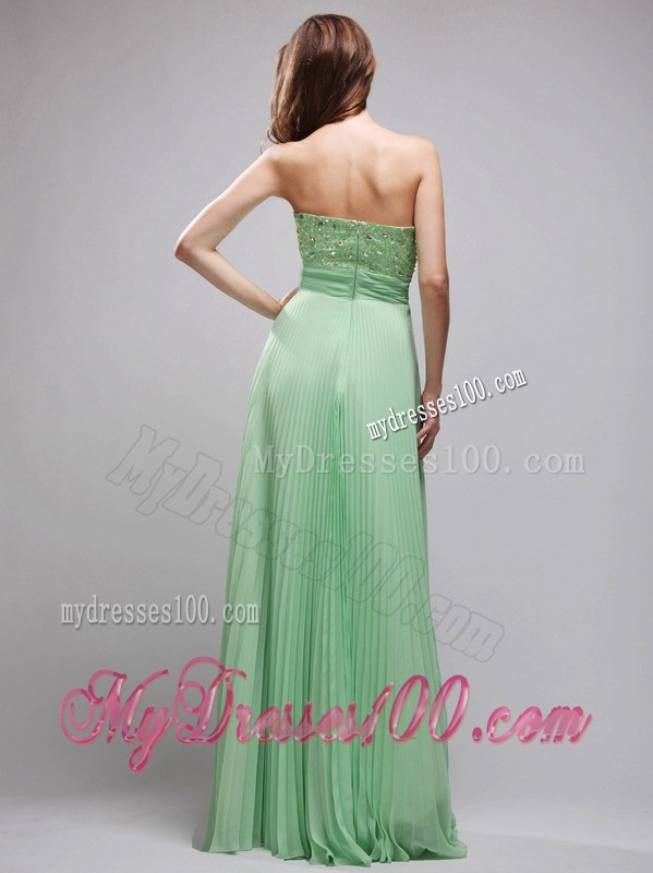 Rhinestones Decorated Floor-length Chiffon Beaded Prom Dress in Apple Green