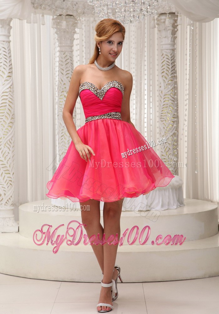 Sweetheart Ruched Bodice For Lovely Prom Dresses in Leopard Coral Red