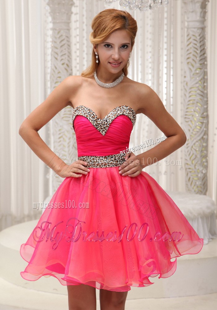 Sweetheart Ruched Bodice For Lovely Prom Dresses in Leopard Coral Red
