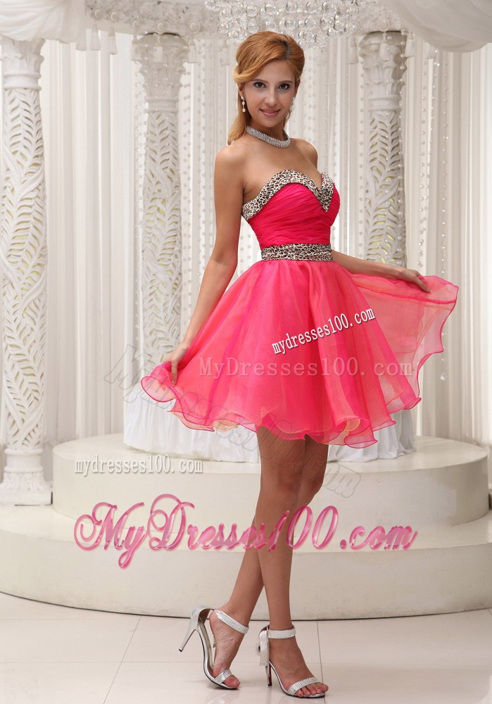 Sweetheart Ruched Bodice For Lovely Prom Dresses in Leopard Coral Red