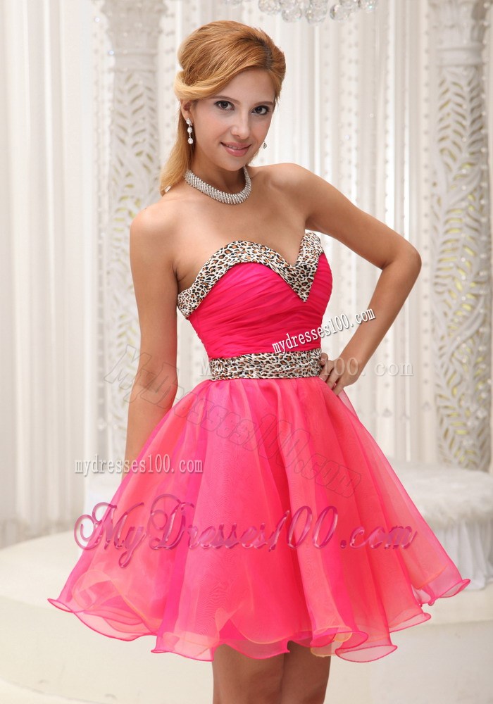 Sweetheart Ruched Bodice For Lovely Prom Dresses in Leopard Coral Red