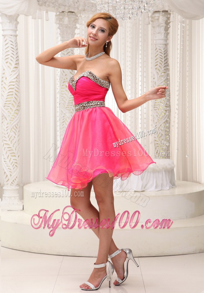 Sweetheart Ruched Bodice For Lovely Prom Dresses in Leopard Coral Red