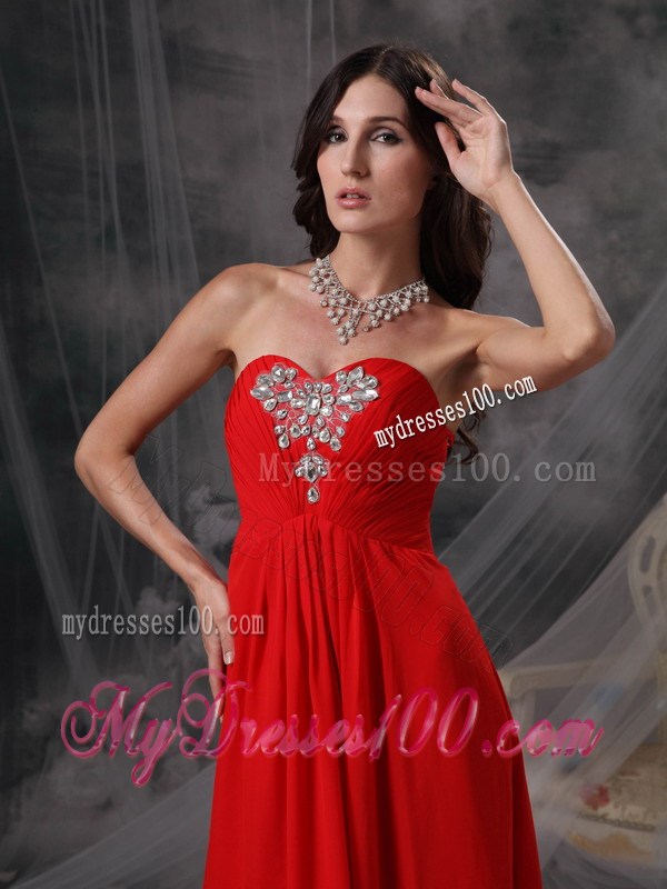 Blood Red Sweetheart Floor-length Beaded and Ruched Prom Dress