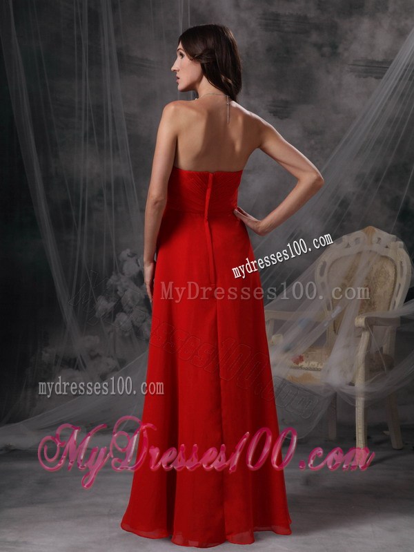Blood Red Sweetheart Floor-length Beaded and Ruched Prom Dress