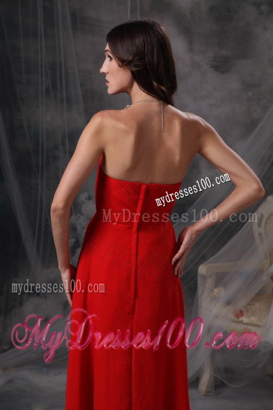 Blood Red Sweetheart Floor-length Beaded and Ruched Prom Dress