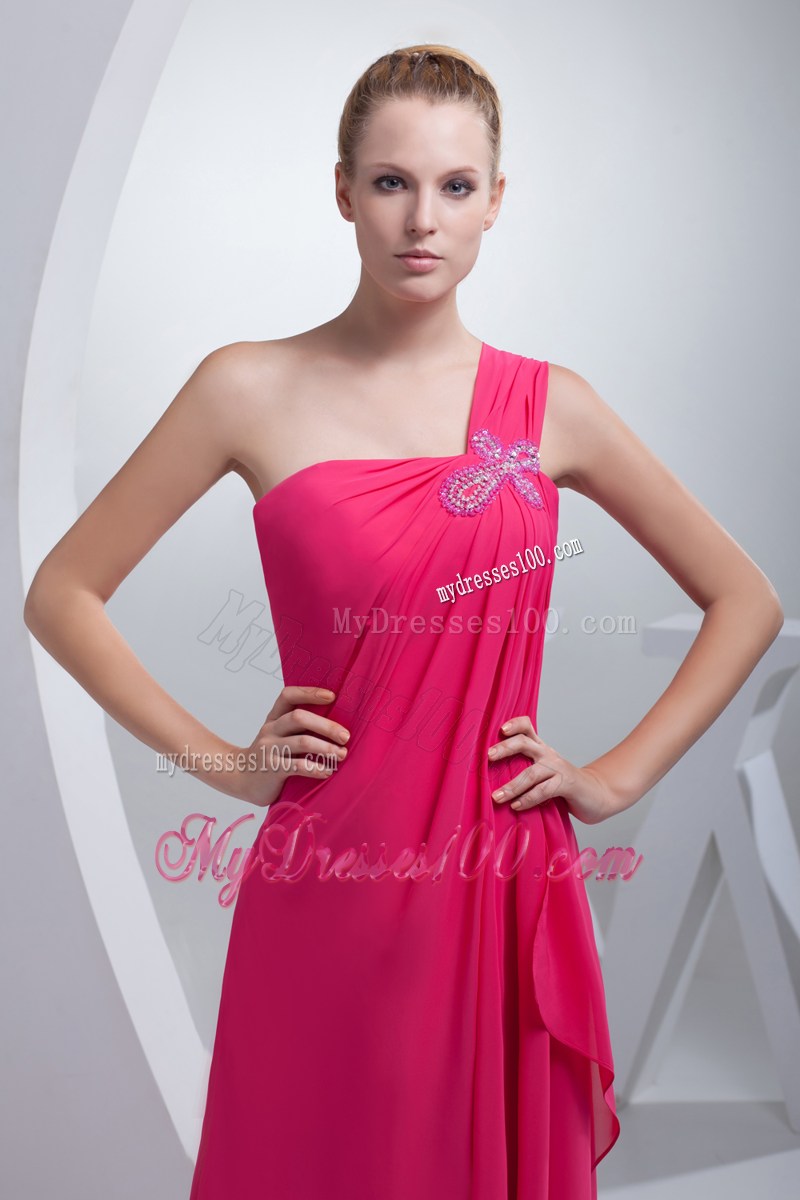 Appliqued Single Shoulder Side Slit Prom Dresses in Coral Red