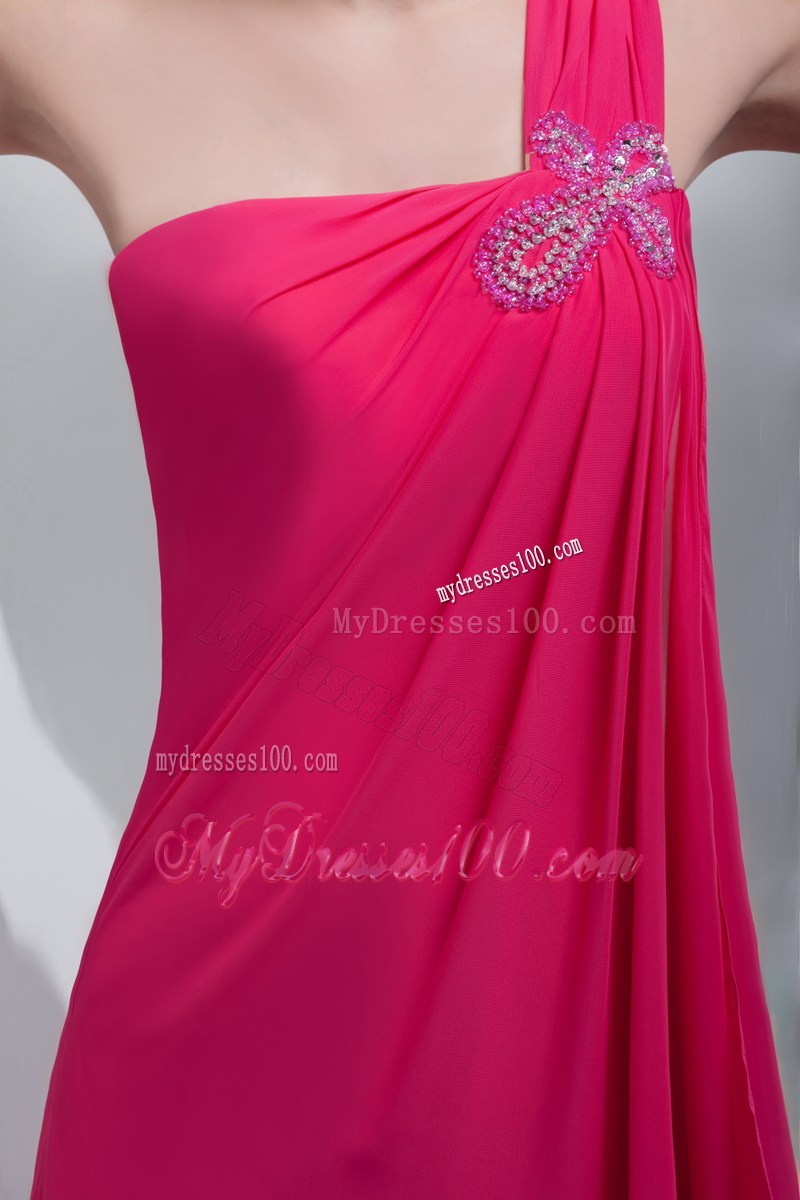 Appliqued Single Shoulder Side Slit Prom Dresses in Coral Red