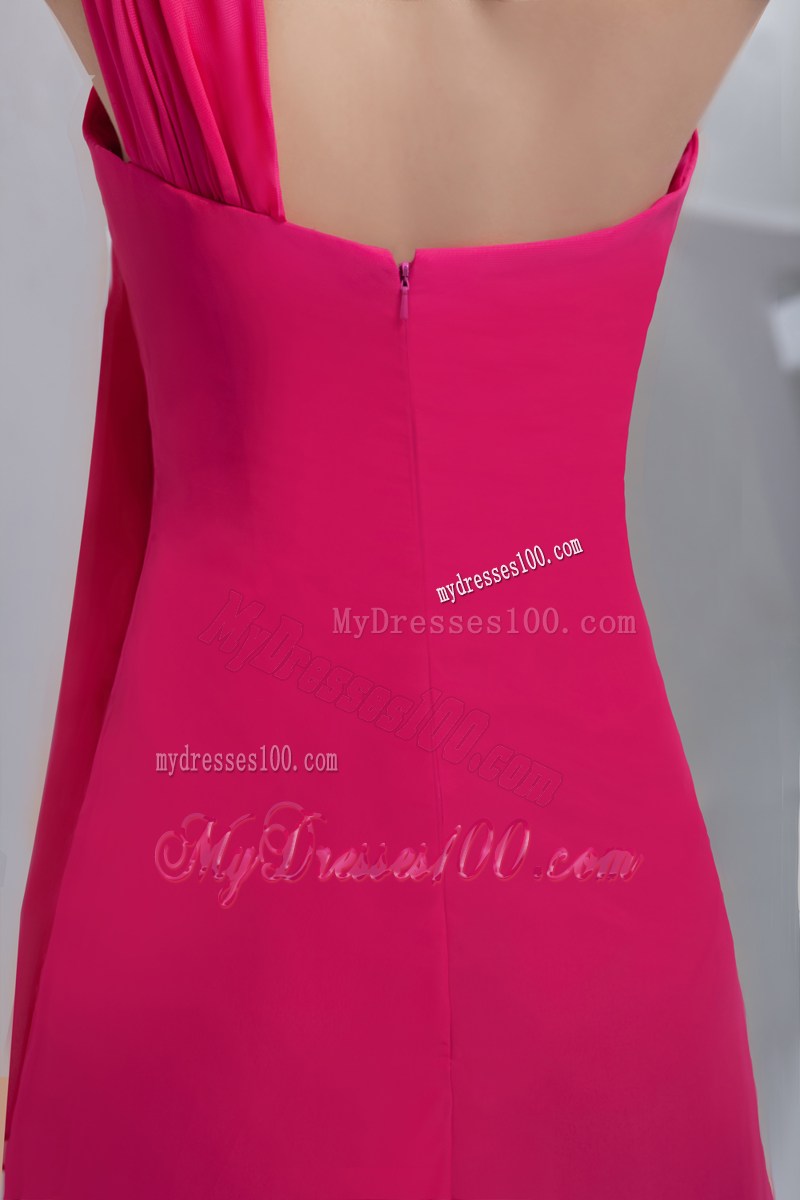 Appliqued Single Shoulder Side Slit Prom Dresses in Coral Red