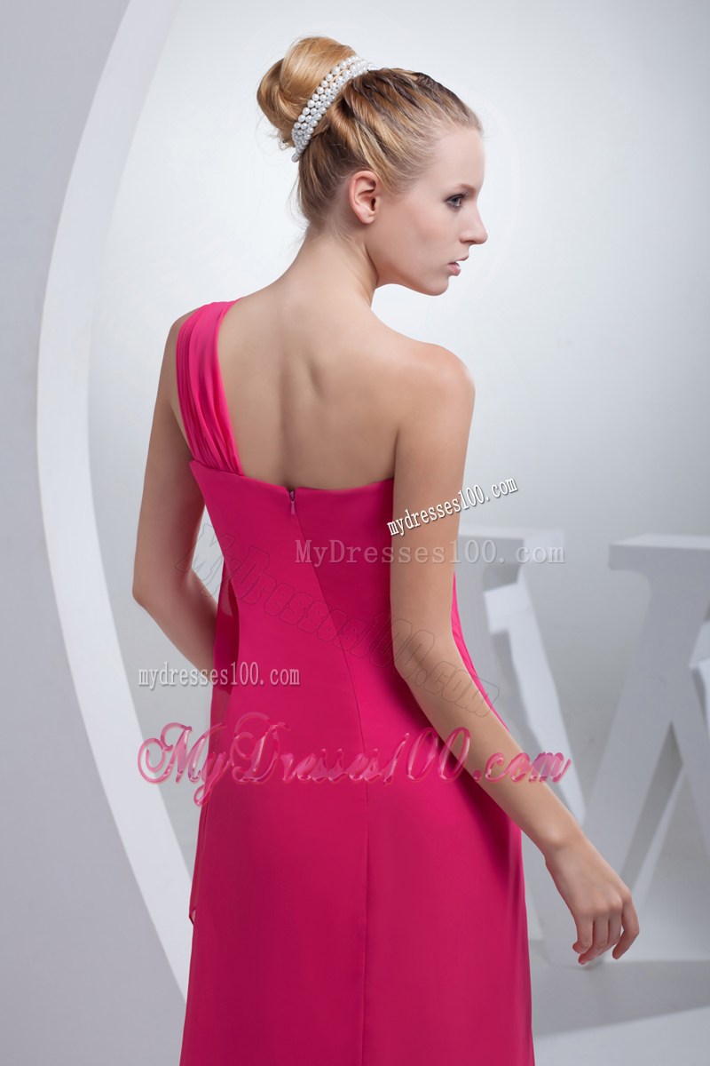 Appliqued Single Shoulder Side Slit Prom Dresses in Coral Red