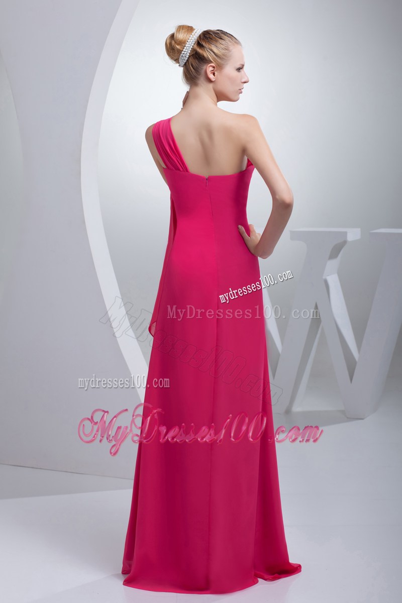Appliqued Single Shoulder Side Slit Prom Dresses in Coral Red