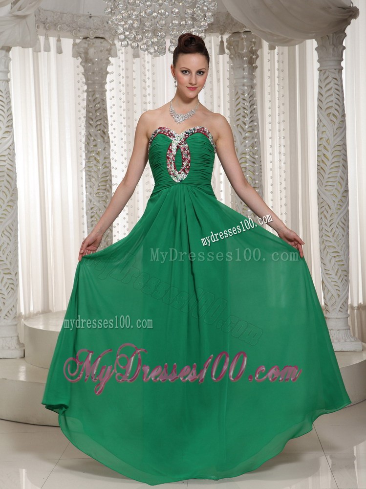 Green Sweetheart Custom Made Chiffon Prom Dress with Ruche and Beading