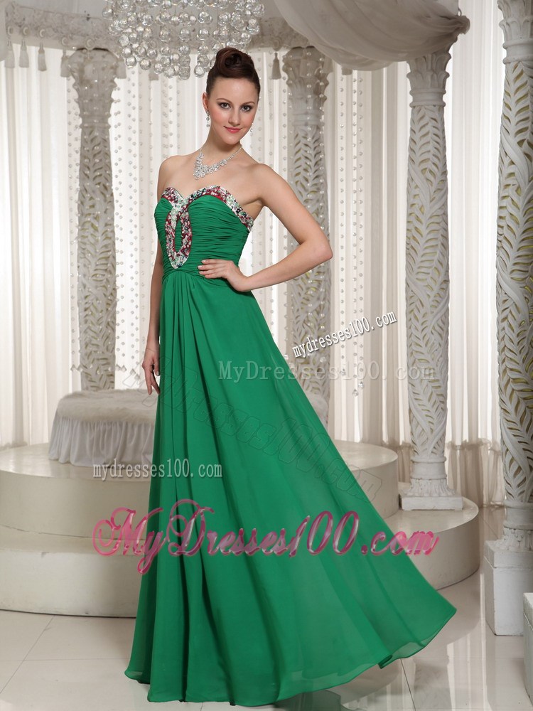 Green Sweetheart Custom Made Chiffon Prom Dress with Ruche and Beading