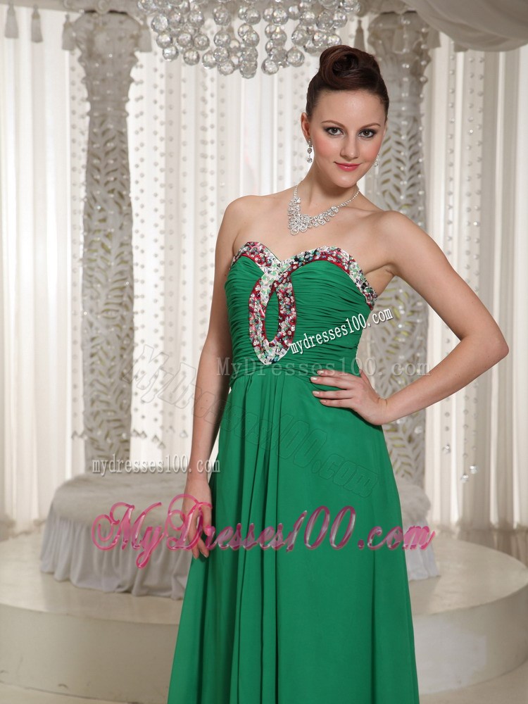 Green Sweetheart Custom Made Chiffon Prom Dress with Ruche and Beading